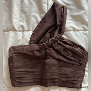 One Shoulder Linen Crop Top